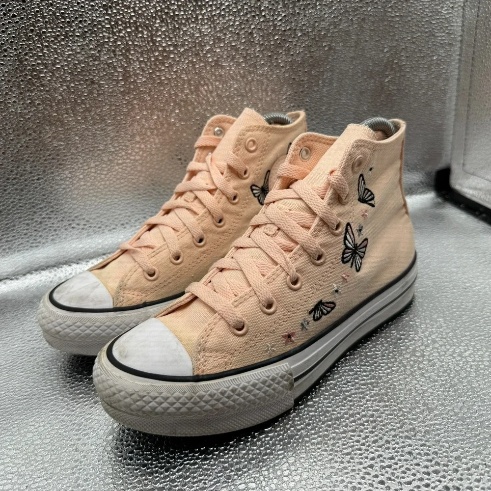Size 3 Converse CTAS EVA Lift High Butterflies Pink Peach Youth Sneaker A07356C